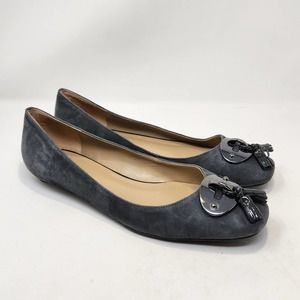 Talbots Gray Suede Silver Plate Tassel Flats Slip On Shoes Womens 9 B Classic